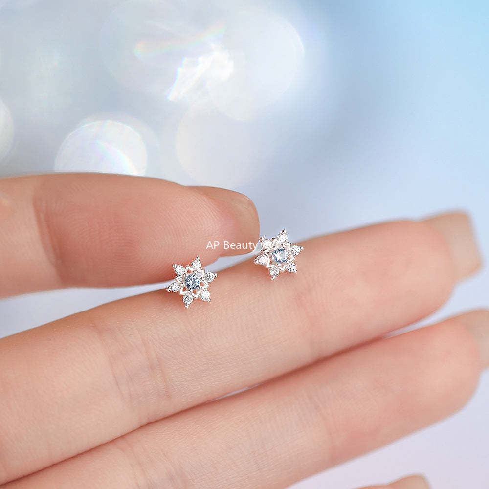 D廠-原創足銀S999雪花耳環聖誕純銀甜美個性韓版少女心養耳洞耳飾「YC9912E_1」25.12-2