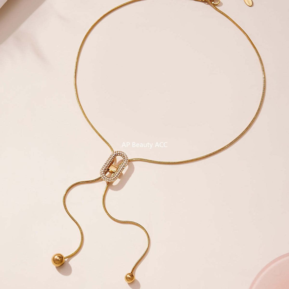 B廠-超閃5A鋯石日字抽拉項鍊不鏽鋼鍍18k真金跨境新款珠寶首飾「P560」25.11-3