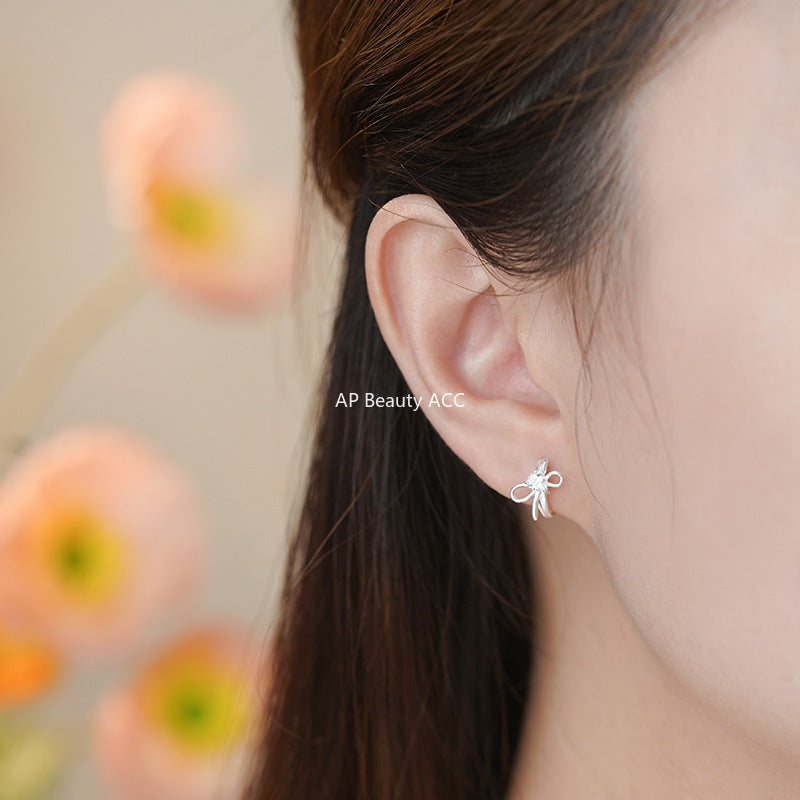 D廠-純銀S925小眾水滴鋯石蝴蝶結耳扣女甜美淑女輕奢高級氣質耳飾「YC2510E_1」25.11-1