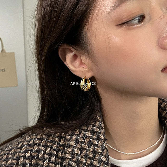 C廠-褶皺耳環新高級感耳圈耳釘輕奢高級感氣質大氣銀耳針飾「EH-2071. EBSJ」25.12-3