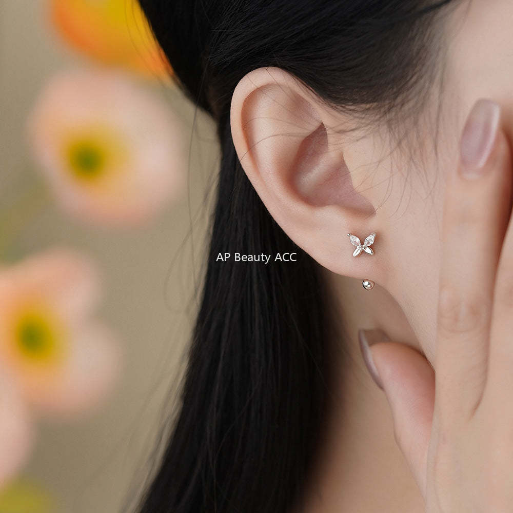 D廠-S999足銀蝴蝶螺絲耳鉤森系唯美養耳洞溫柔小清新優雅淑女耳飾「YC10288E_1」25.11-4