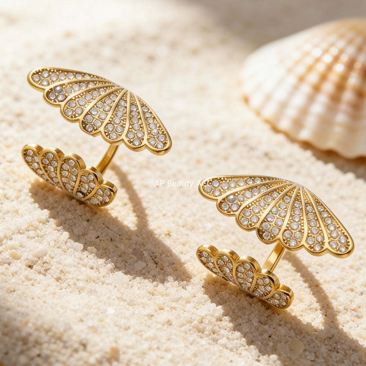 B廠-不鏽鋼百葉扇5A鋯石開口戒指鍍18k真金ins小眾設計指環輕奢手飾品「A386」25.12-3