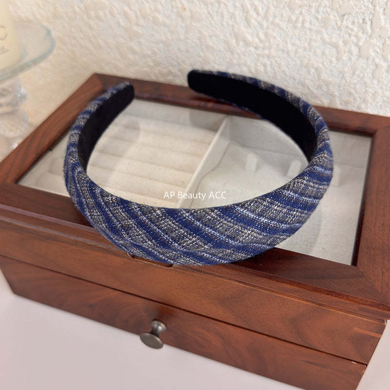 E廠-韓國經典復古格紋凹凸髮箍女2025新款法式高顱頂寬邊氣質頭箍髮飾「27675」25.11-3