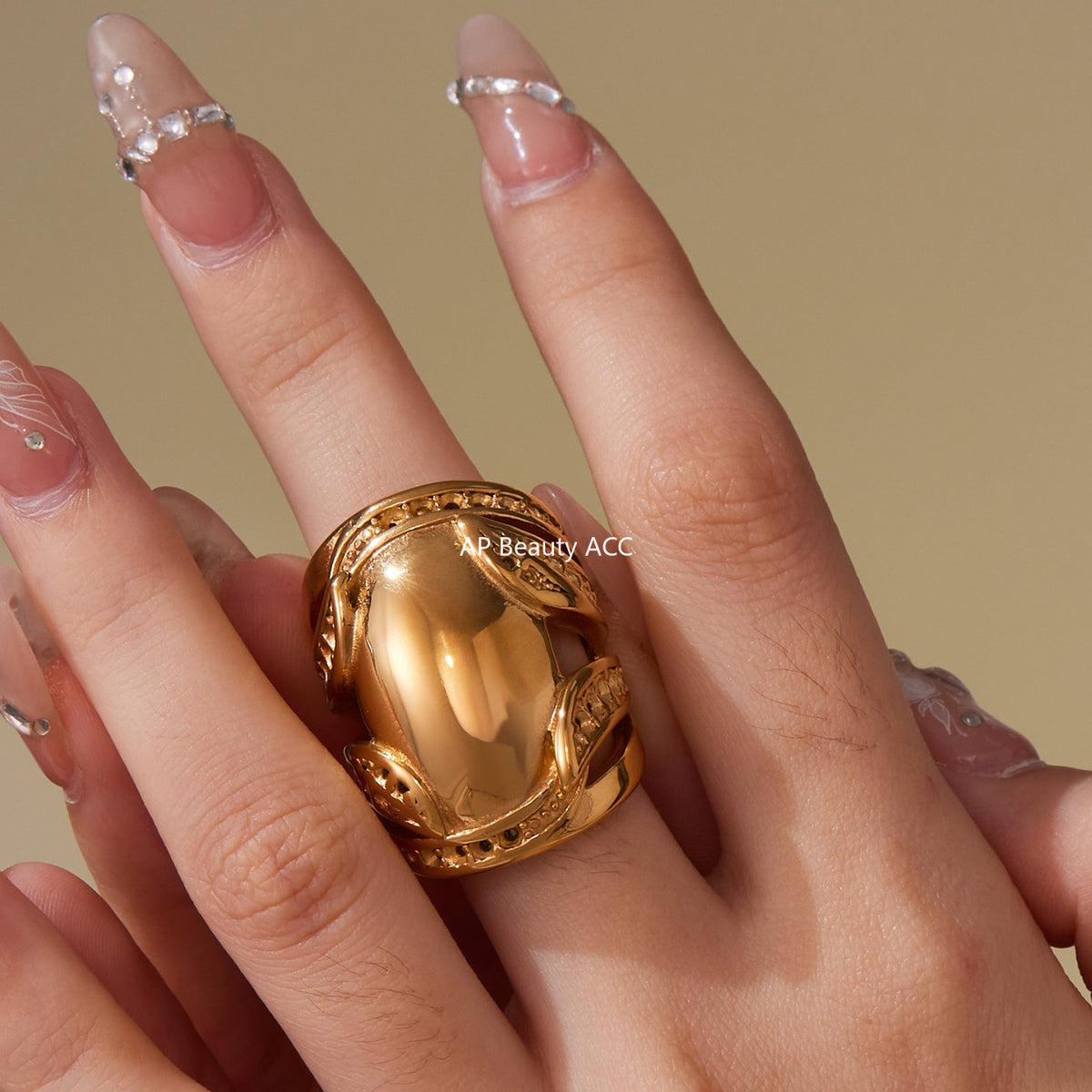 B廠-跨境熱銷新款不鏽鋼ins誇張戒指鍍18k真金小眾設計拇指護戒「A677」25.10-1