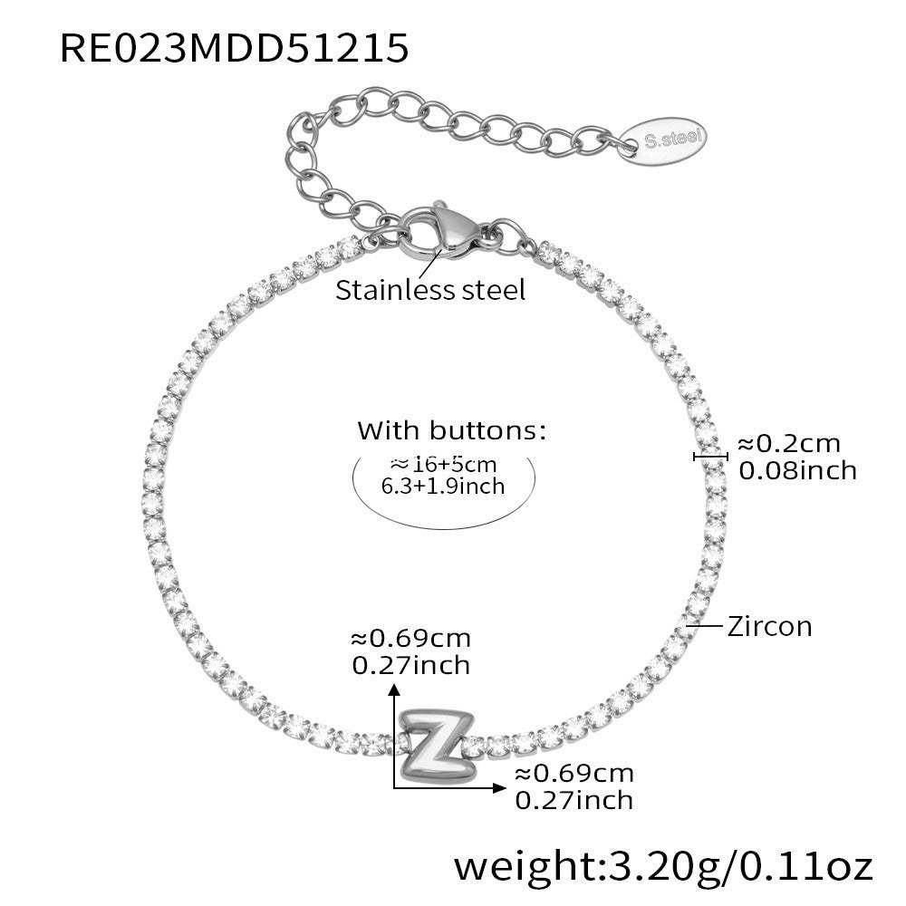 B廠-爆閃爪鑲鋯石26字母手鍊 不鏽鋼鍍18k真金時尚精緻氣質珠寶首飾女「RE023」25.12-3