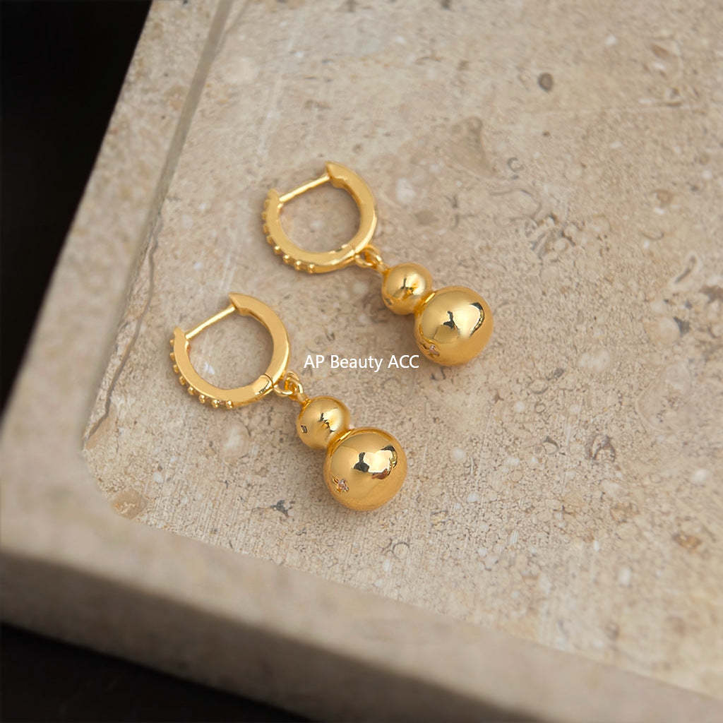 A廠-老錢風時尚高級感微鑲鋯石葫蘆耳環電鍍14K通勤百搭新款耳飾「7021」25.11-1