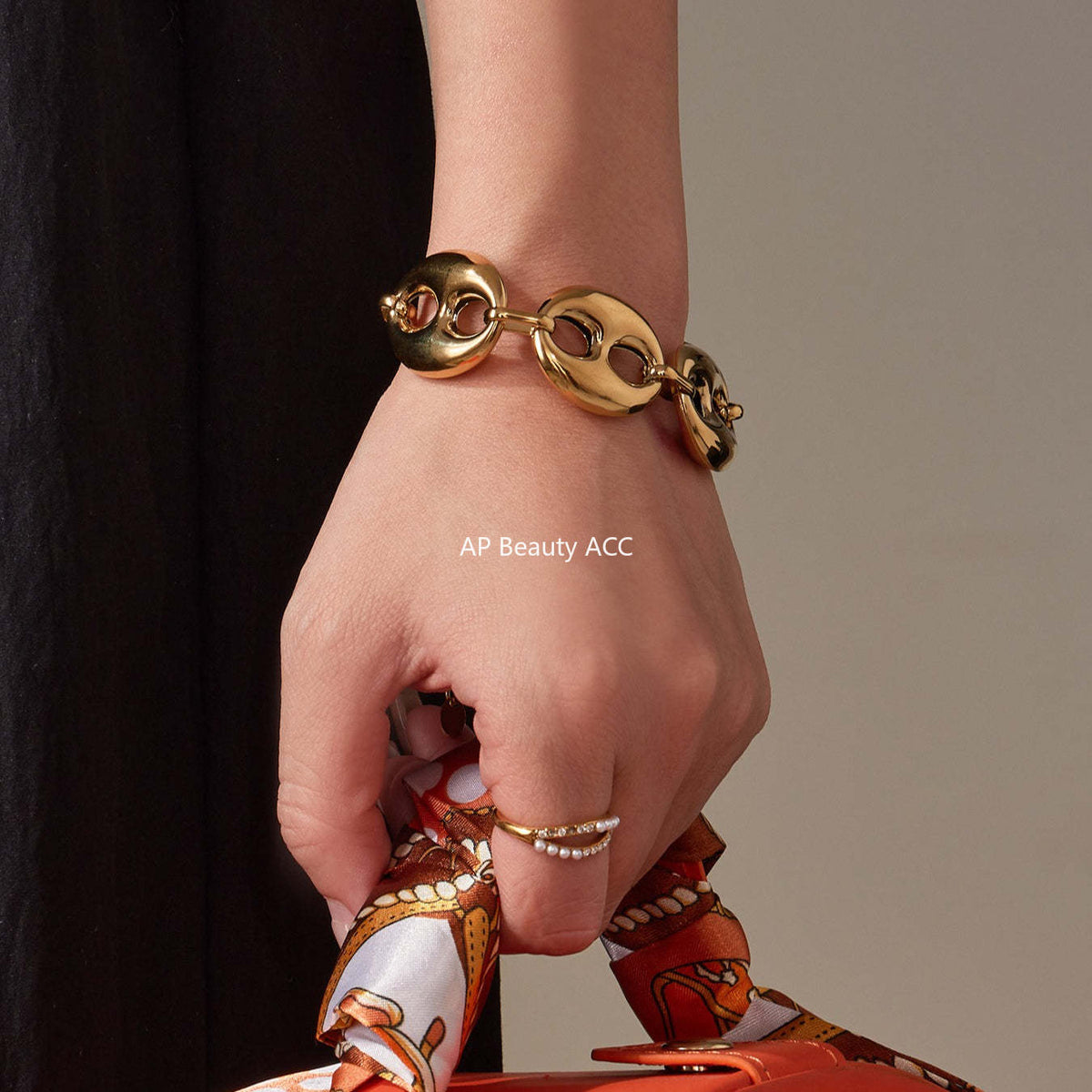 B廠-時尚輕奢風光面橢圓形豬鼻子項鍊手鍊套裝不鏽鋼鍍18k真金「TXP466」25.11-3