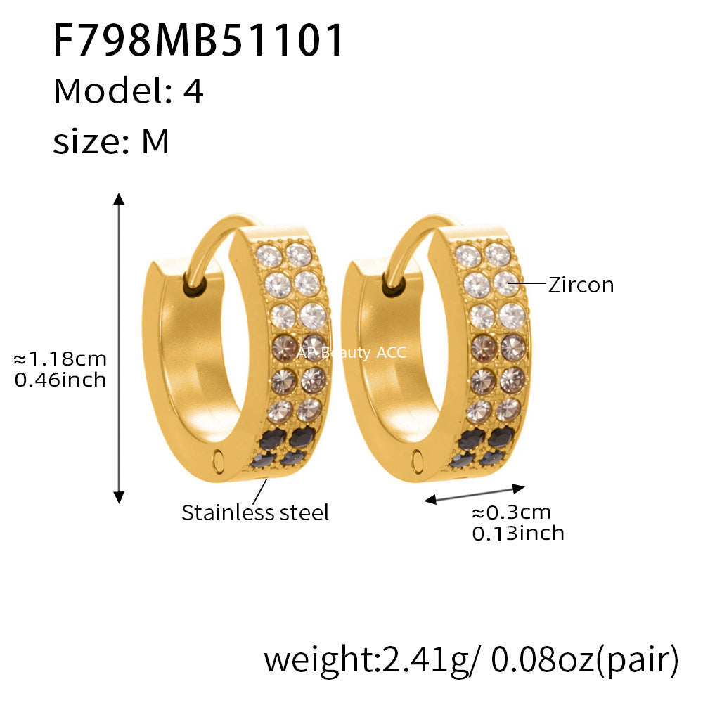 B廠-簡約C型鑲彩鑽拼色鋯石耳扣不鏽鋼鍍18k真金輕奢小眾耳環女「F798」25.11-1