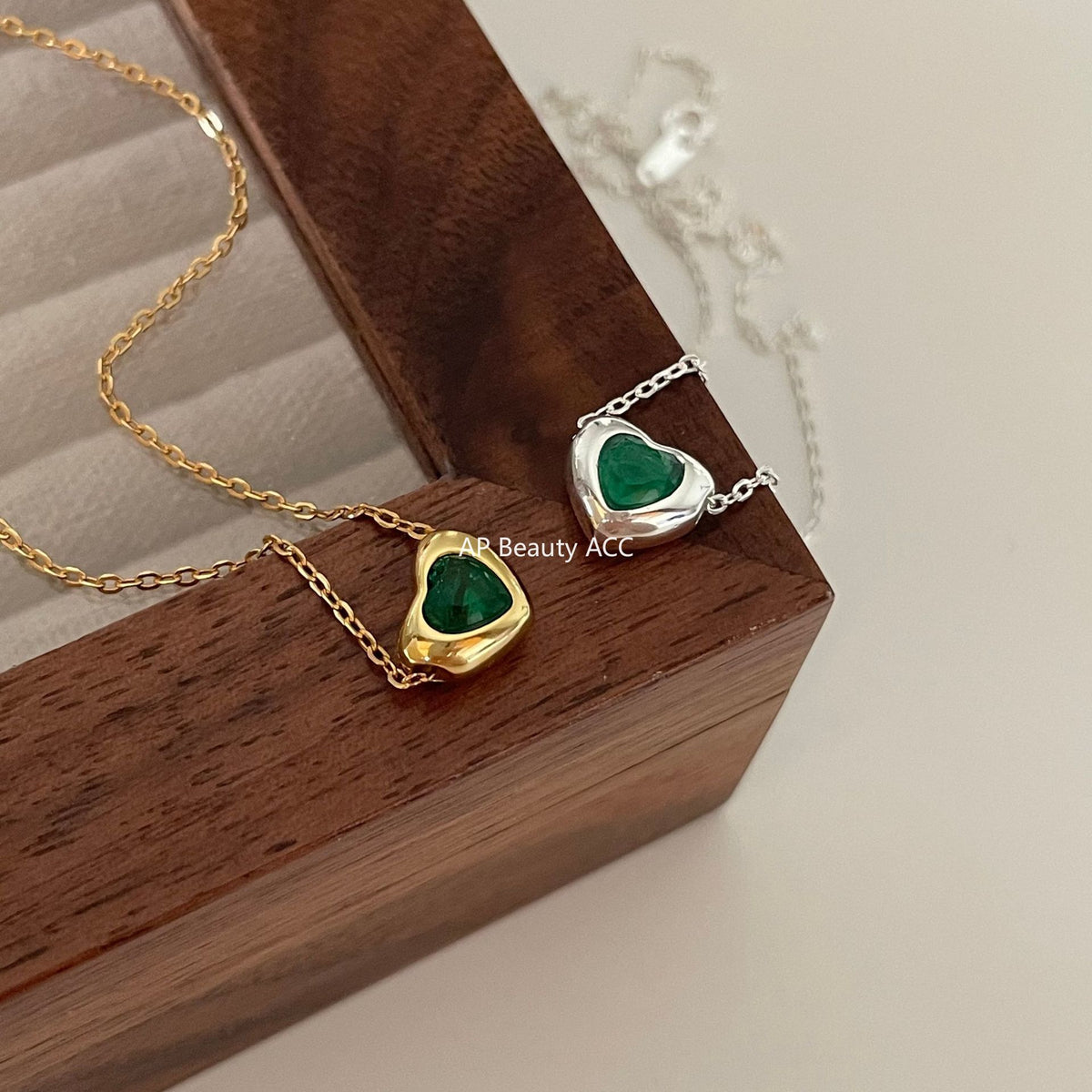 F廠-歐美韓國韓版925純銀項鍊ins小紅書愛心綠鑽項鍊簡約網紅項鍊「B1084」25.11-2