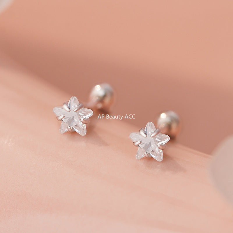 D廠-S999足銀精美鋯石星星螺絲耳環女甜美可愛小巧文藝輕奢耳飾「YC4262E_1」25.11-2