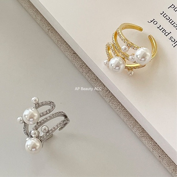 C廠-韓版優雅氣質冷淡風珍珠戒指女復古百搭高級感食指戒小眾設計指環「JZ-0728」25.11-1