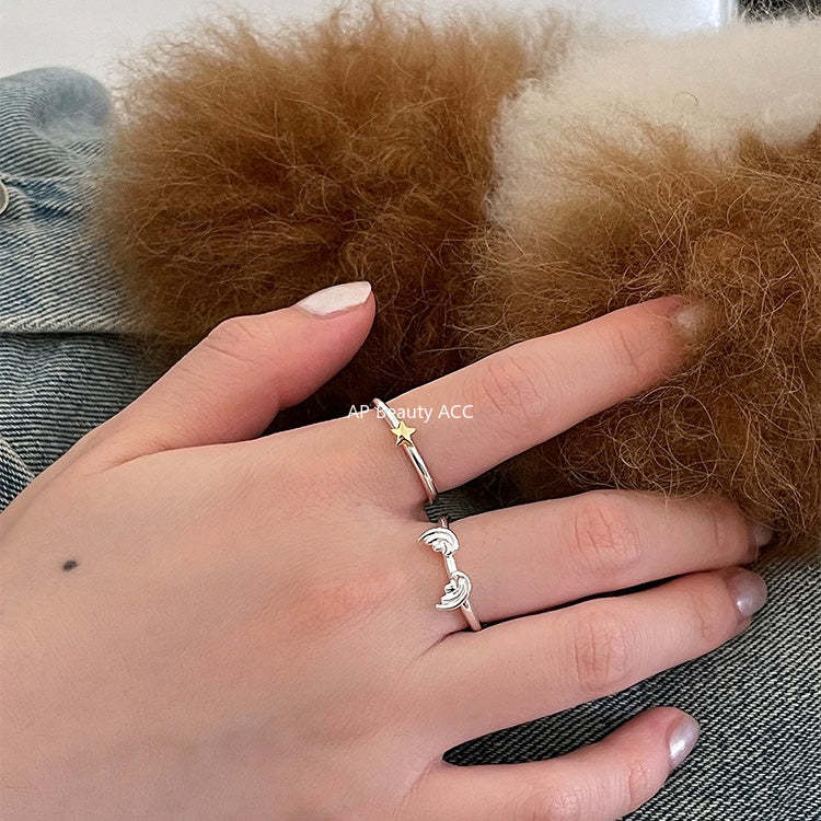 C廠-超仙百搭天使之翼疊戴戒指女簡約精緻高級感星星純銀食指戒新指環「JZ-0717」25.10-5