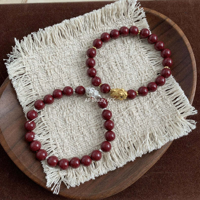 C廠-高含量天然朱砂手鍊女本命年屬馬生肖馬年琺瑯四葉草紫金砂手串「1638」25.12-3