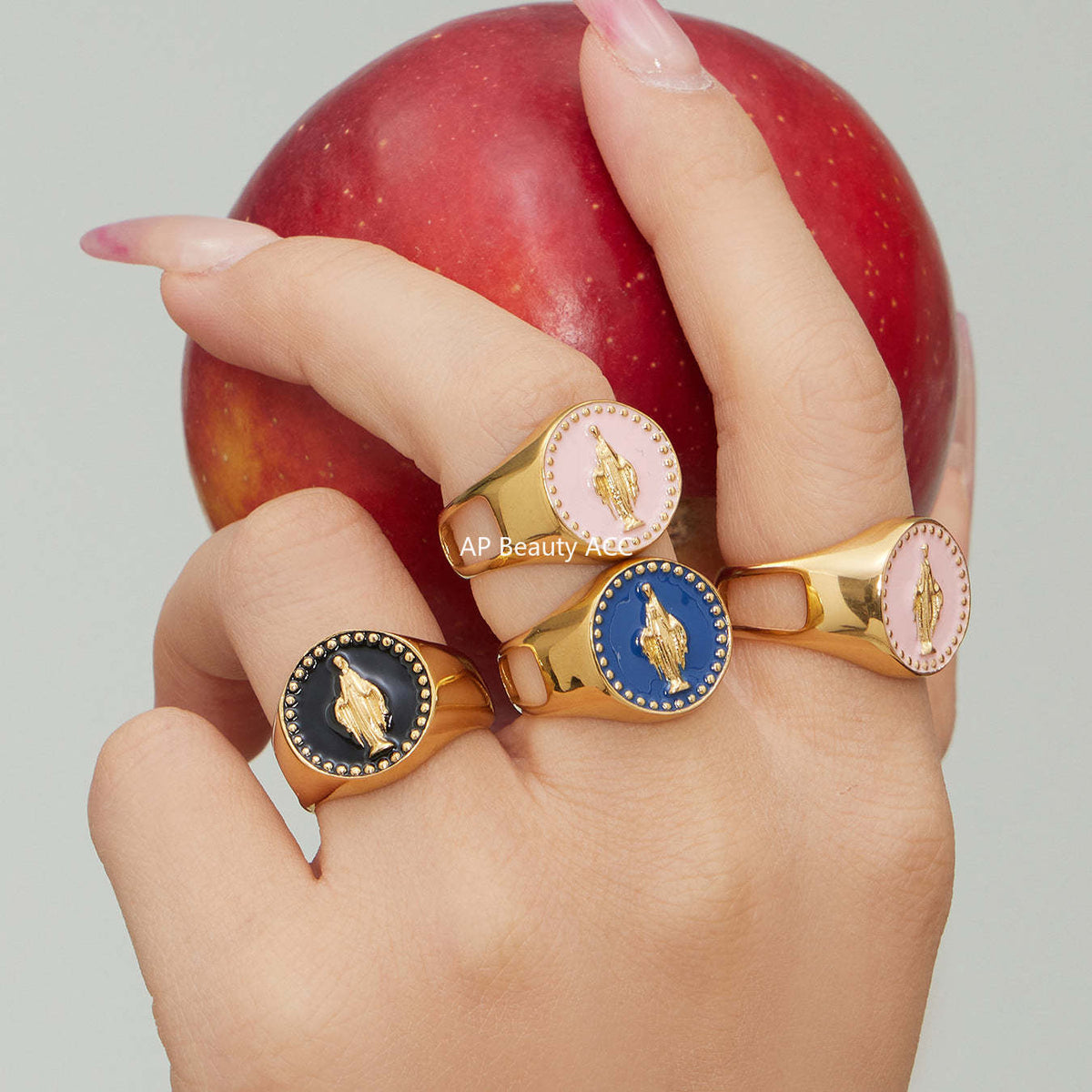 B廠-不鏽鋼側面開口女王滴油戒指琺瑯彩釉個性時尚設計手飾鍍18k真金「A676」25.12-3