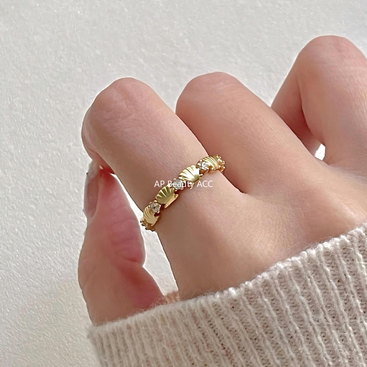 F廠-韓版小紅書ins簡約S925純銀鋯石貝殼戒指設計感個性戒指「J2145」25.11-3