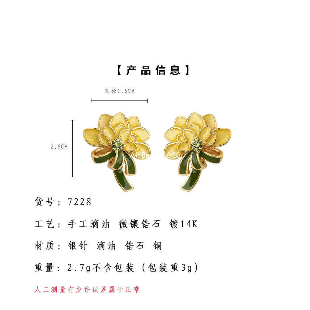 A廠-原創花朵手工彩繪925銀針琺瑯滴釉牡丹花耳環氣質優雅甜美 耳飾女「7228」25.12-2