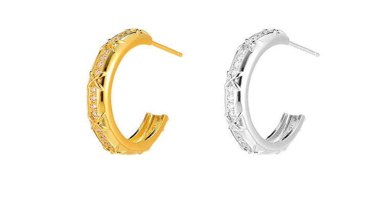 C廠-小眾輕奢高級感銀針耳圈女時尚度假風氣質耳環ins風獨特鋯石耳環「EH-4330」25.11-4