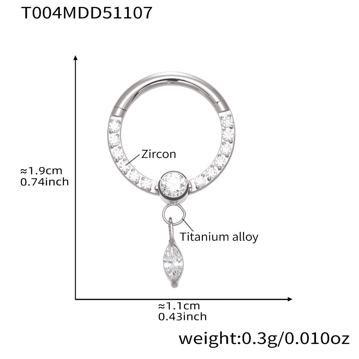 B廠-鈦合金鑲嵌5A鋯石鼻環歐美甜酷辣妹穿刺鼻環潮人時尚無縫環「T001」25.11-2