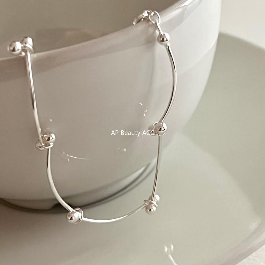 F廠-韓國韓版潮流 S925純銀折疊細線珠珠手鍊銀飾簡約手環首飾「A312」25.12-1