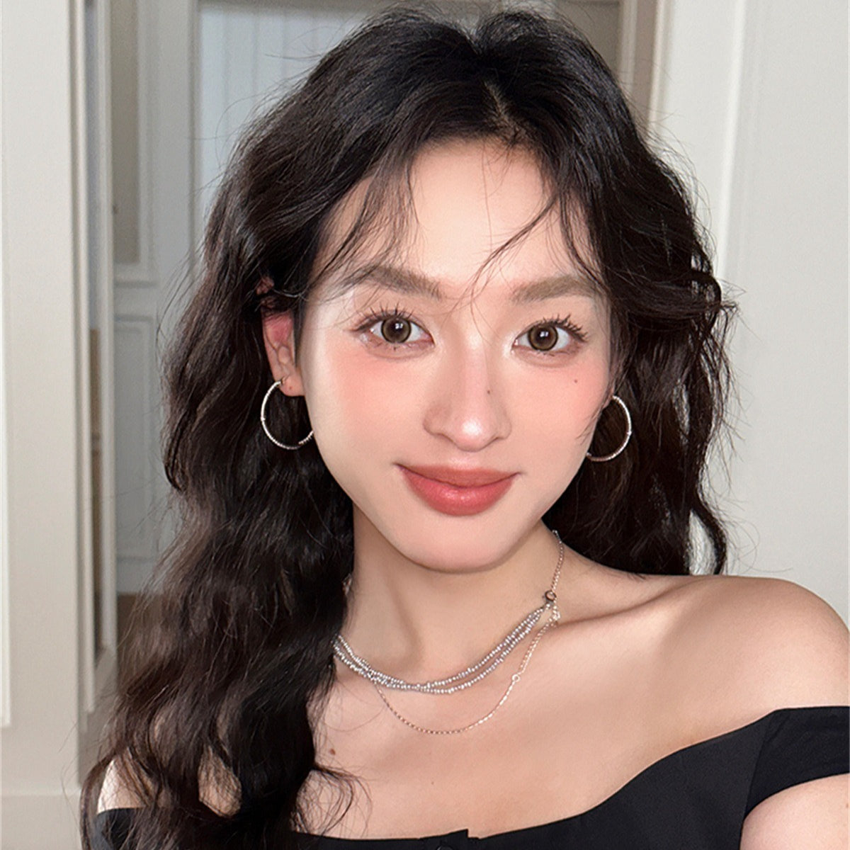 C廠-925銀針歐美大耳圈女簡約時尚百搭鋯石耳環ins小眾高級感網紅耳飾「EH-4102」25.10-1