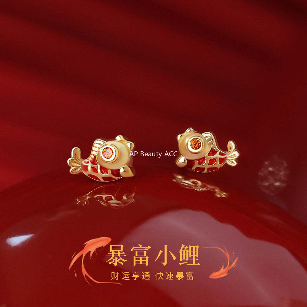 D廠-原創足銀S999暴富小錦鯉耳環本命年上岸吉祥氣質好運耳飾「YC2856E_1」25.12-3