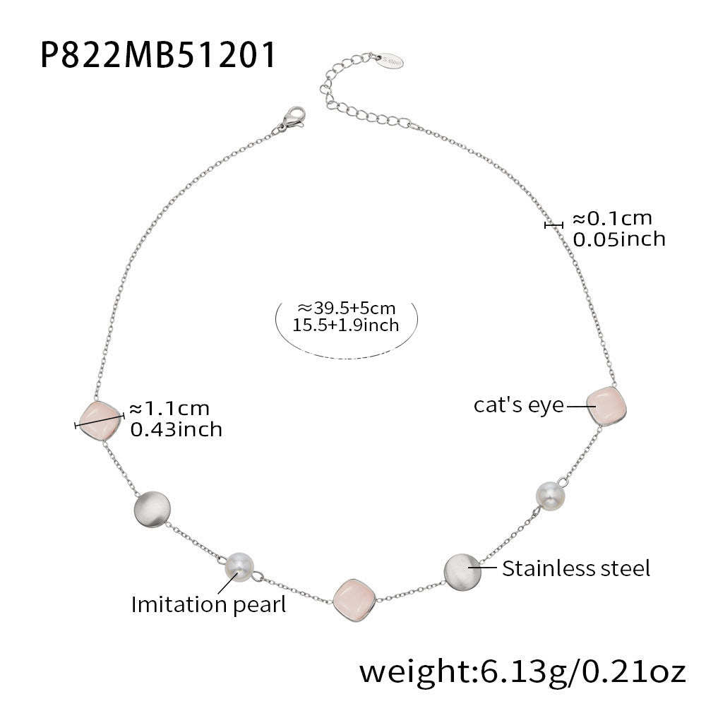 B廠-不鏽鋼貓眼石多色手工串膠珠鎖骨項鍊鍍18k真金質感女款珠寶首飾「P822」25.12-2