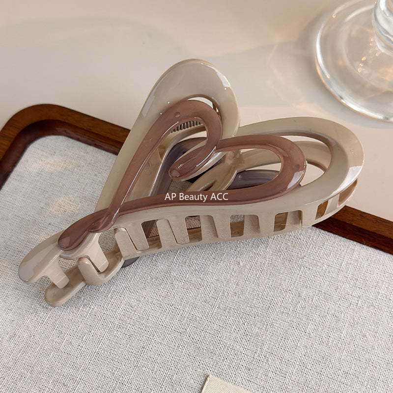 E廠-秋冬奶咖色漸變雙層愛心抓夾個性ins風不規則後腦勺髮抓盤髮夾女「27753」25.12-1