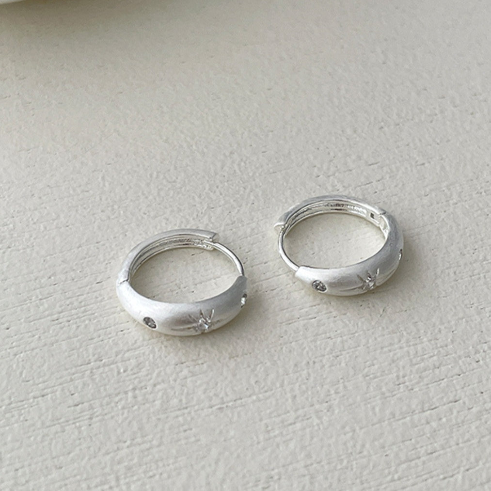 C廠-磨砂拉絲六芒星絕美銀針耳圈女小眾設計高級感輕奢獨特耳環新耳飾「EH-4015」25.09-4
