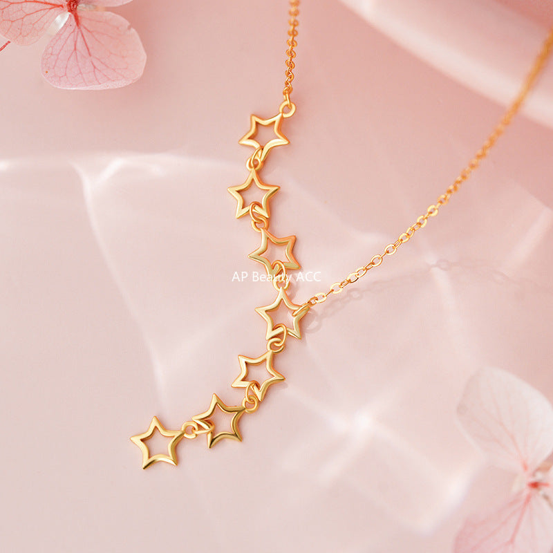 D廠-S925純銀鏤空五角星流蘇項鍊韓風輕奢溫柔個性獨特ins鎖骨鏈「YC2319N_1」25.11-2