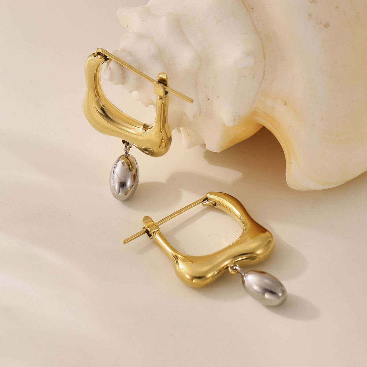 B廠-歐美不鏽鋼幾何拼色耳環高級感耳釘鈦鋼耳飾品跨境earring「F892」25.07-3