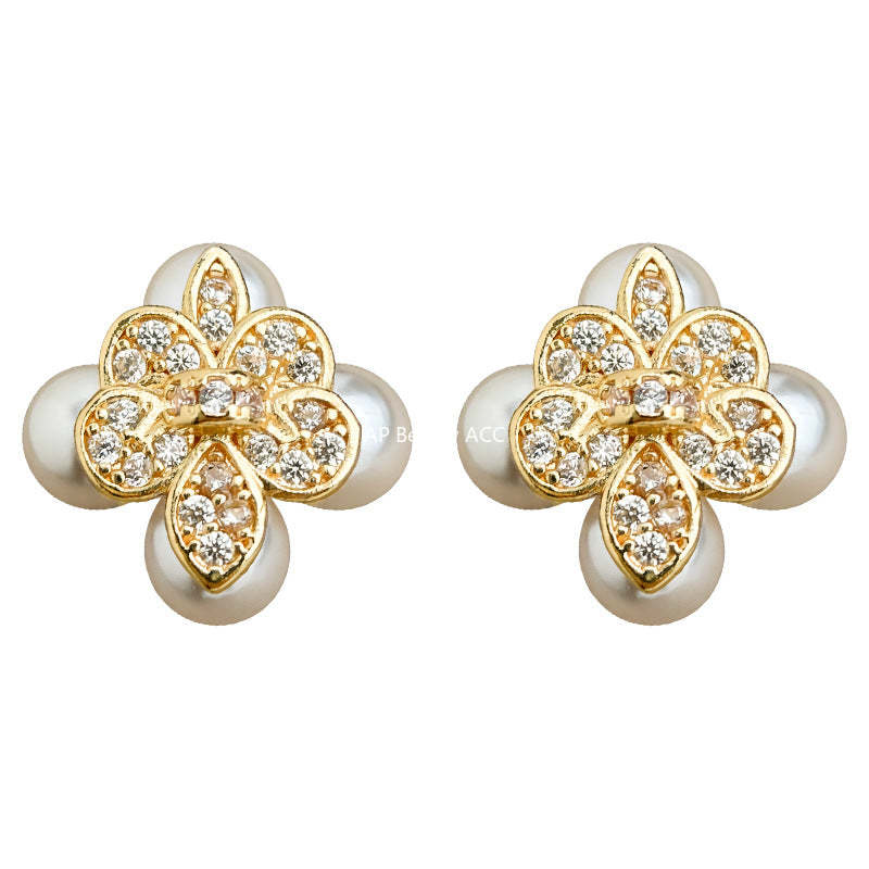 A廠-原廠鳶尾花微鑲鋯石925銀針鍍14K保色電鍍時尚高級感耳飾「7234」25.12-2