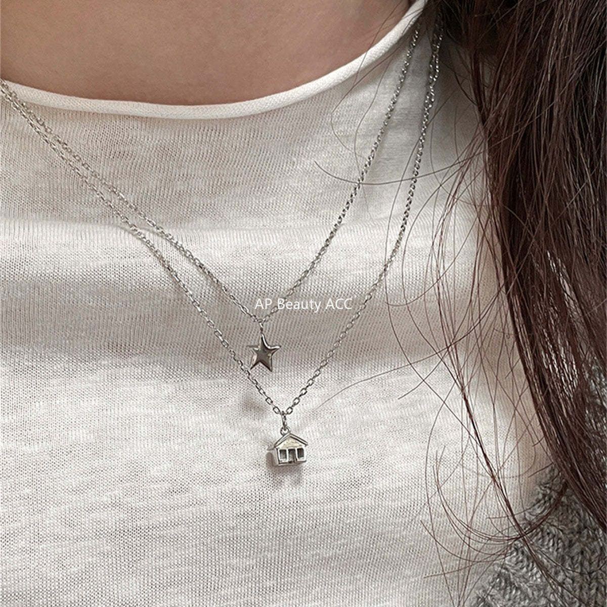 C廠-925純銀星星項鍊女小清新系日常百搭小房子吊墜鎖骨鏈高級感頸鏈「XL-1211」25.10-4