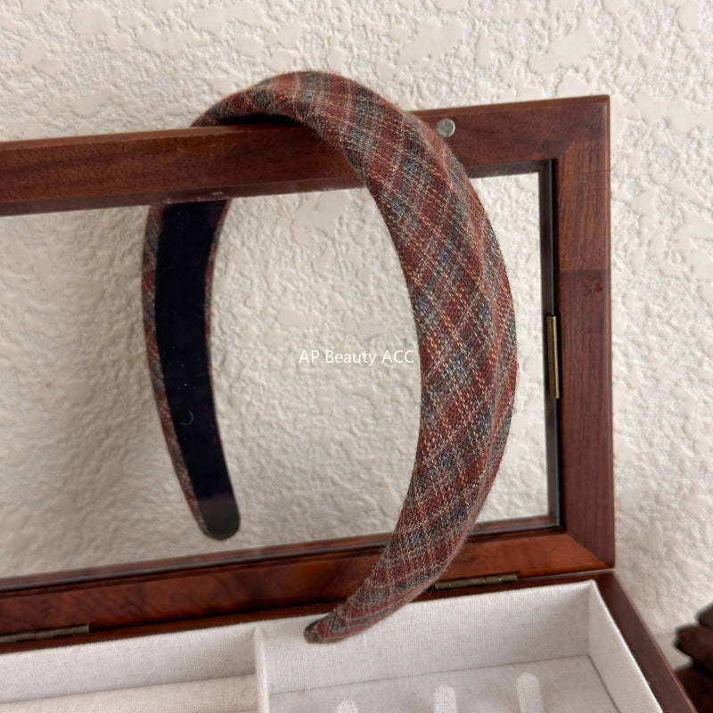 E廠-韓國經典復古格紋凹凸髮箍女2025新款法式高顱頂寬邊氣質頭箍髮飾「27675」25.11-3