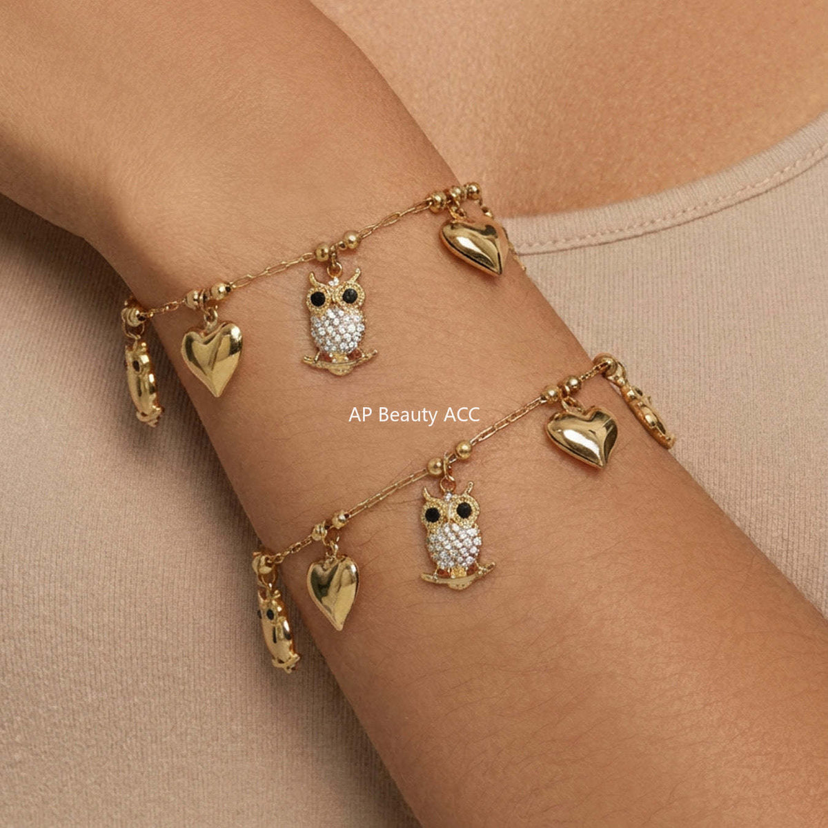 B廠-不鏽鋼貓頭鷹鑲鋯石DIY多配件愛心吊墜項鍊手鍊首飾套裝鍍18k真金「TXP528」25.12-3