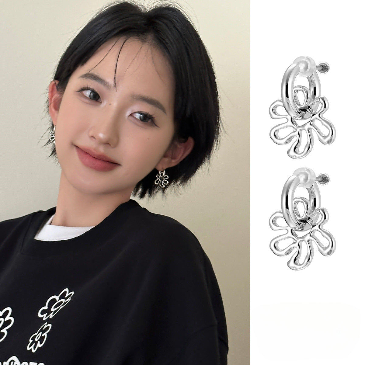 C廠-輕奢高級感鏤空花朵耳夾女時尚新款潮小眾設計耳骨夾極簡百搭耳飾「EJ-20」25.08-4