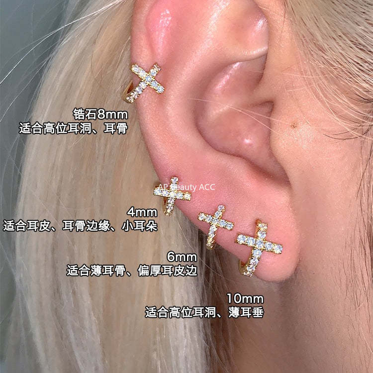 C廠-法式時尚鋯石耳環女輕奢百搭小眾設計十字架銀針耳扣秋冬氣質耳飾「EH-4259」25.11-3