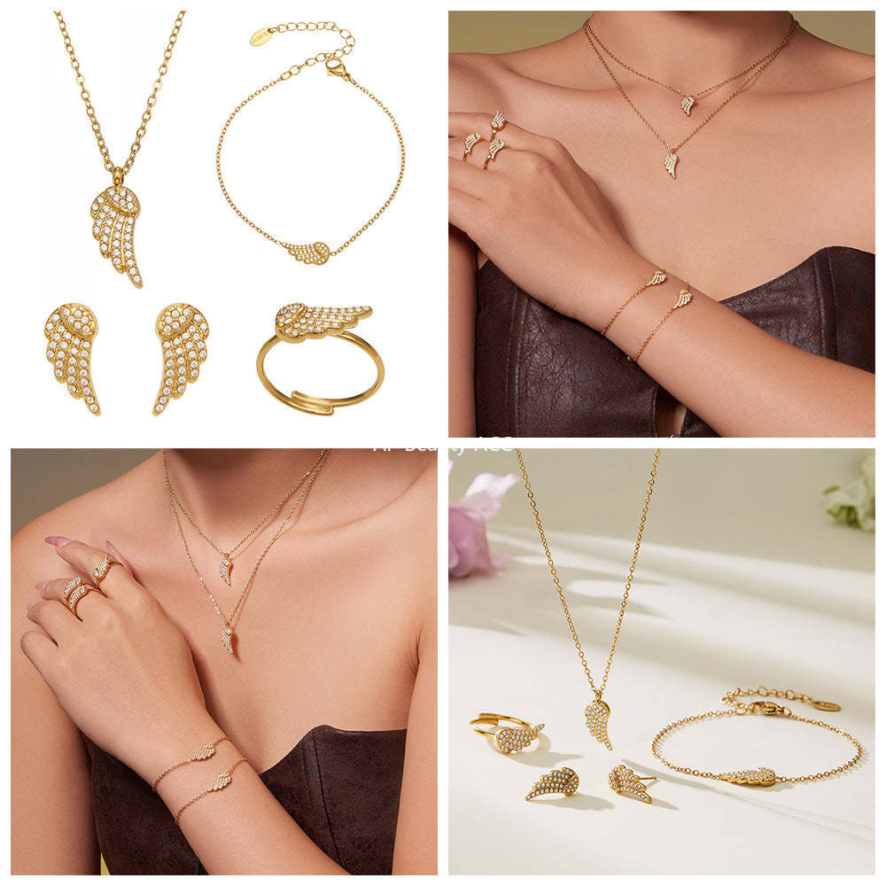 B廠-超閃5A鋯石小翅膀造型手鍊項鍊耳環戒指套裝不鏽鋼鍍18k金「TXP486」25.11-4