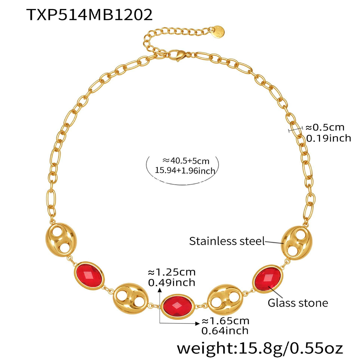 B廠-不鏽鋼空心豬鼻子包邊玻璃石手鍊項鍊套裝鍍18k真金跨境珠寶首飾「TXP514」25.12-2