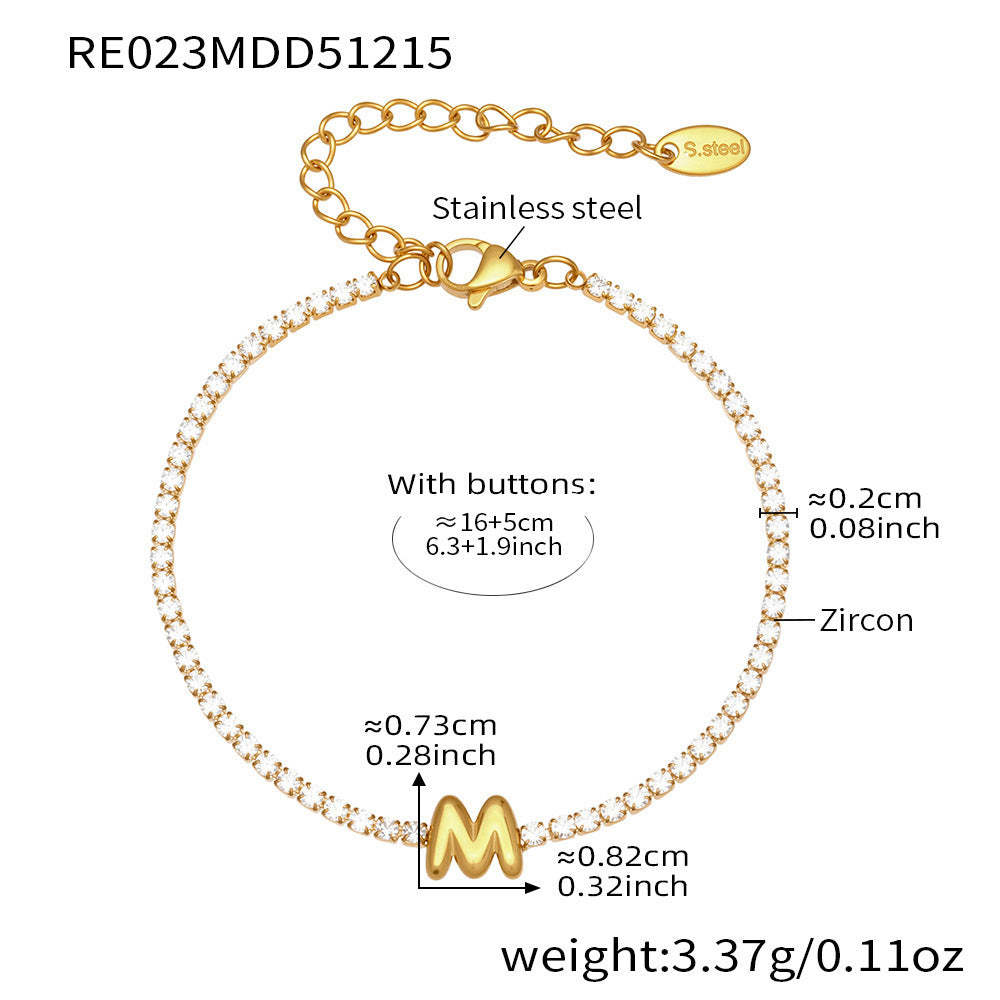 B廠-爆閃爪鑲鋯石26字母手鍊 不鏽鋼鍍18k真金時尚精緻氣質珠寶首飾女「RE023」25.12-3