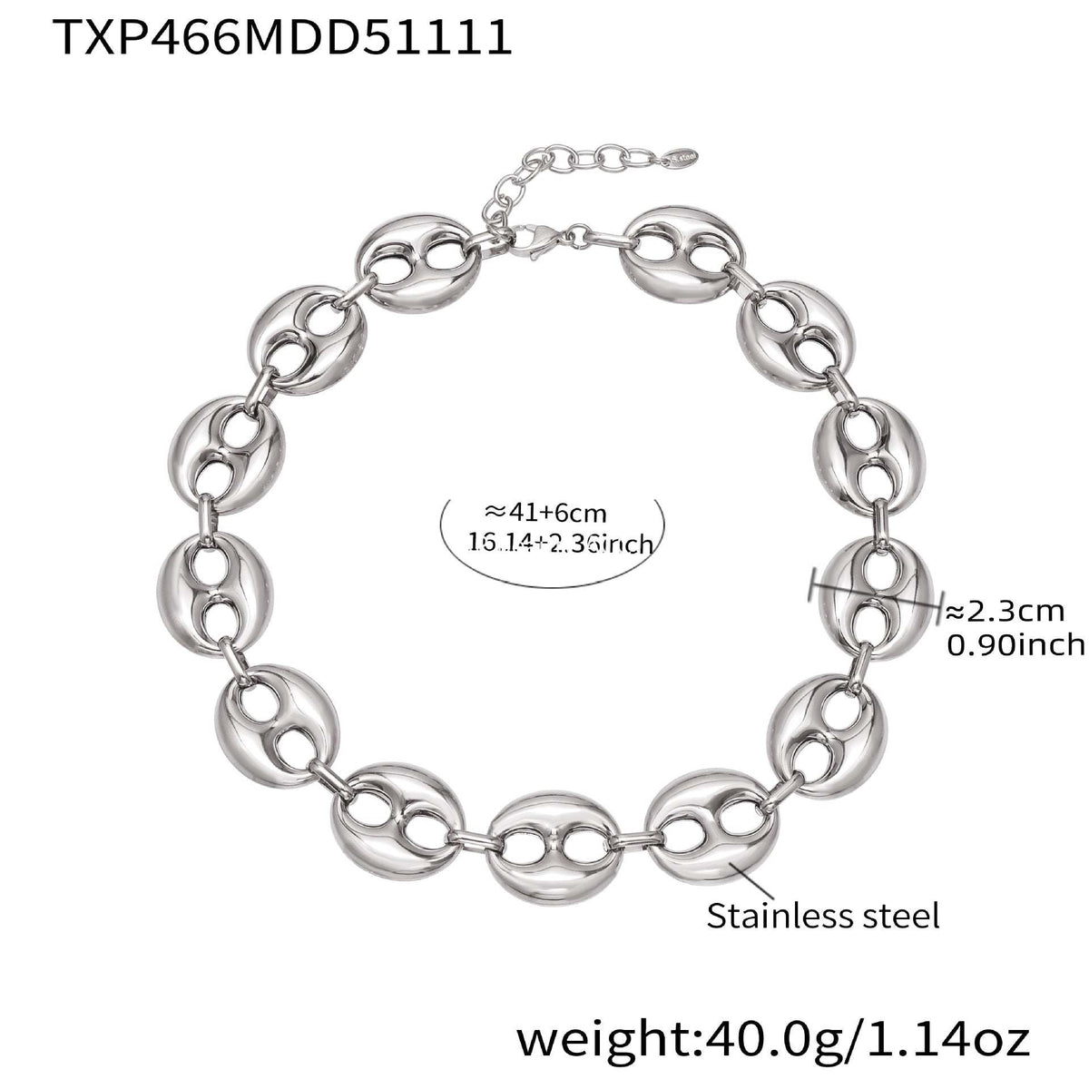 B廠-時尚輕奢風光面橢圓形豬鼻子項鍊手鍊套裝不鏽鋼鍍18k真金「TXP466」25.11-3