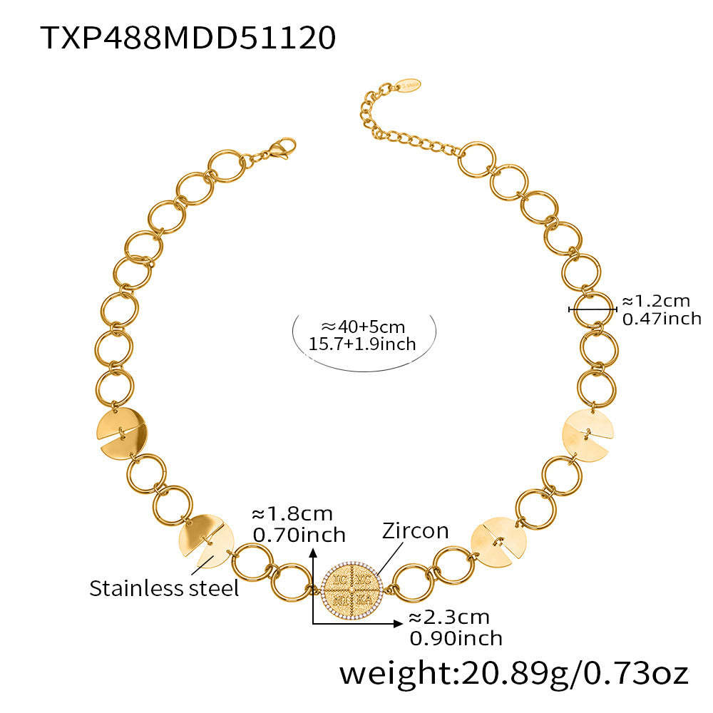 B廠-歐美新款配飾不鏽鋼圓片字母鑲嵌鋯石項鍊手鍊套裝鍍18k金「TXP488」25.11-4