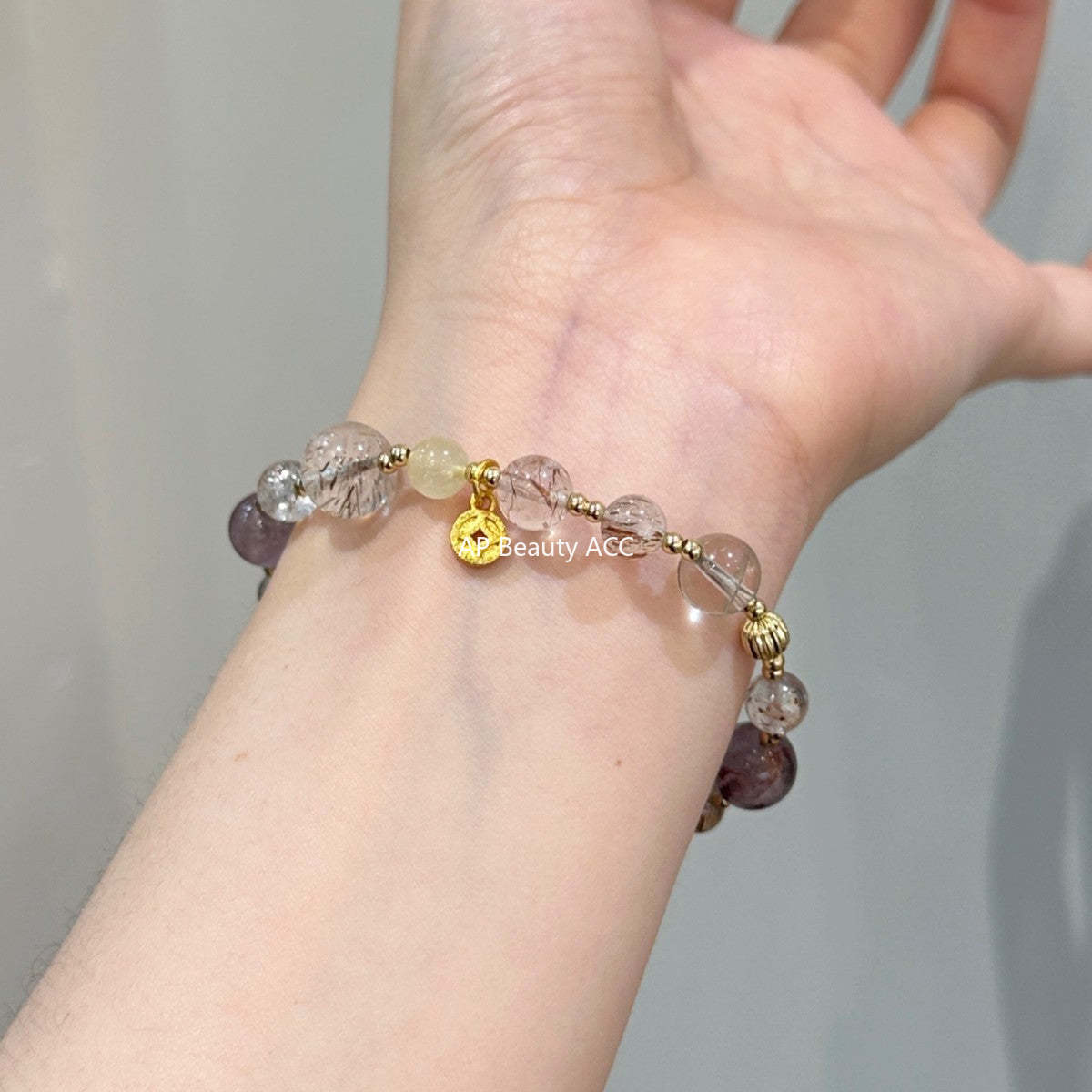 AS廠-天然黑金超七多寶水晶手鍊女小眾高級感綠幽靈紫水晶手串批發「l2719」25.10-5