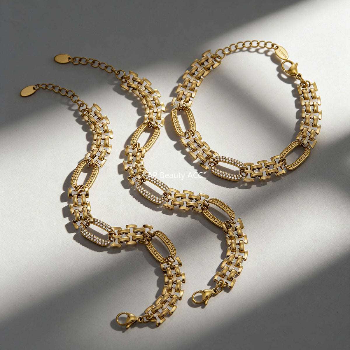 B廠-不鏽鋼超閃5A鋯石手錶鏈手鍊鍍18k真金歐美跨境簡約時尚情侶首飾「E301」25.12-3