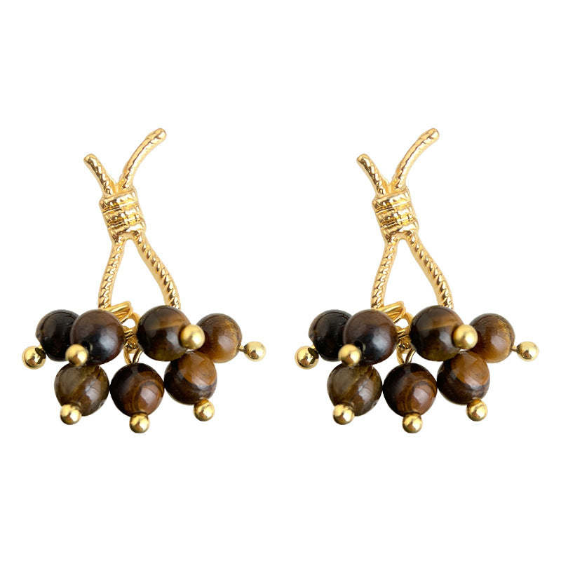 A廠-美拉德風文藝復古天然石虎眼石繩結個性小眾創意日韓耳飾耳環「7146」25.11-4