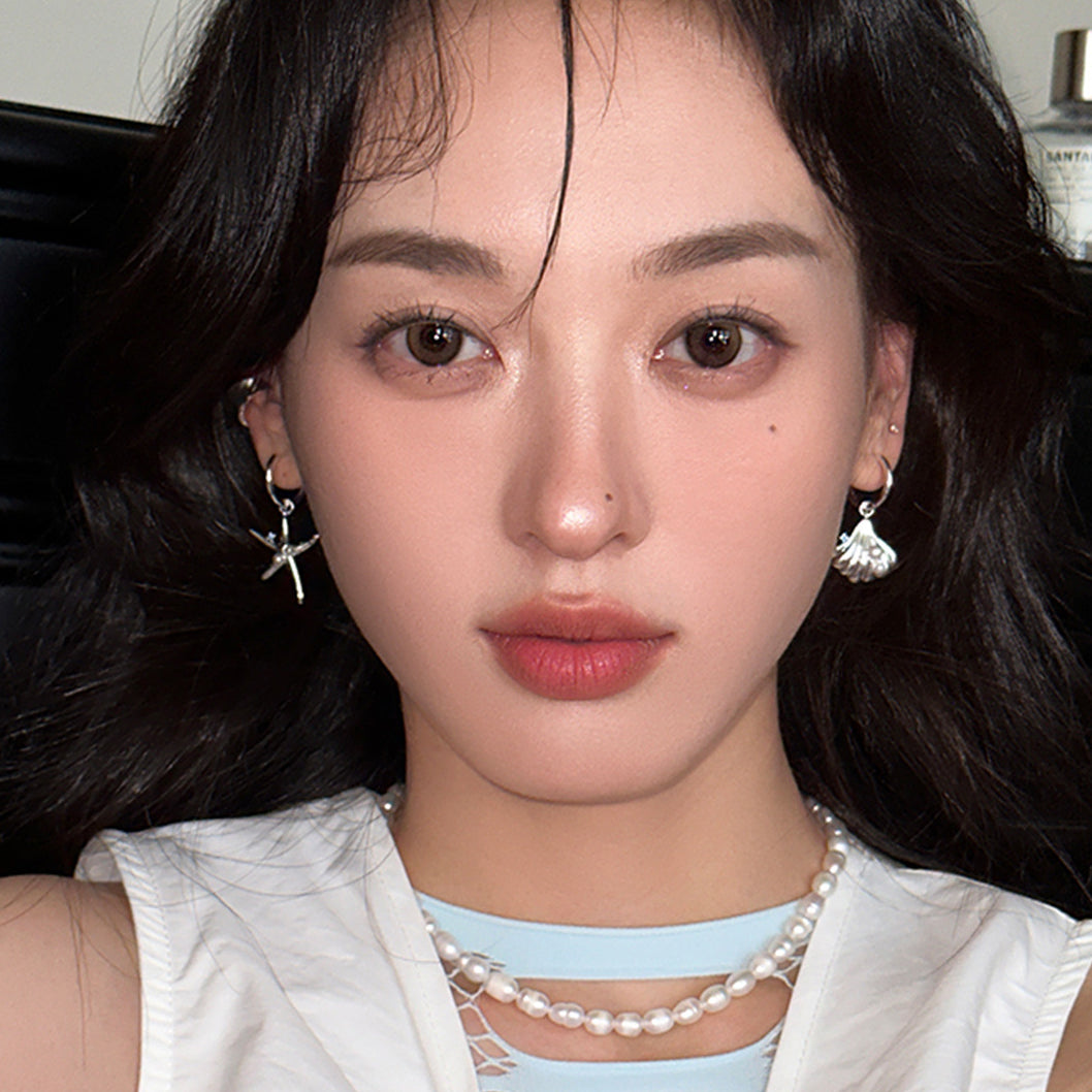 C廠-法式清冷感珍珠耳環女小眾時尚設計海星貝殼耳扣度假風不對稱耳飾「EH-3682」25.06-4