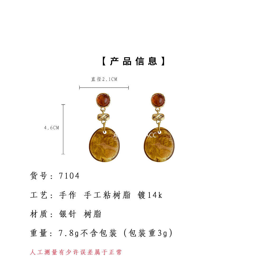 A廠-時尚高級感美拉德風暈染琥珀色秋冬新款爆款幾何手工耳飾工廠耳環「7104」25.11-3
