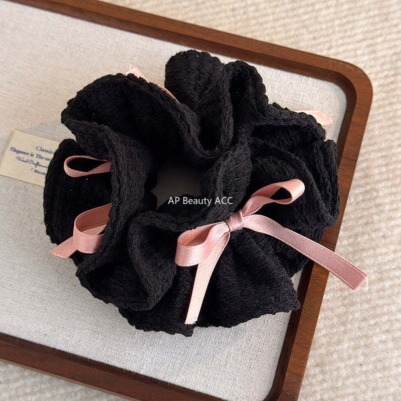 E廠-甜美少女風針織鏤空絲帶蝴蝶結大腸圈髮繩女新款韓系百搭扎頭髮圈「27784」25.12-2