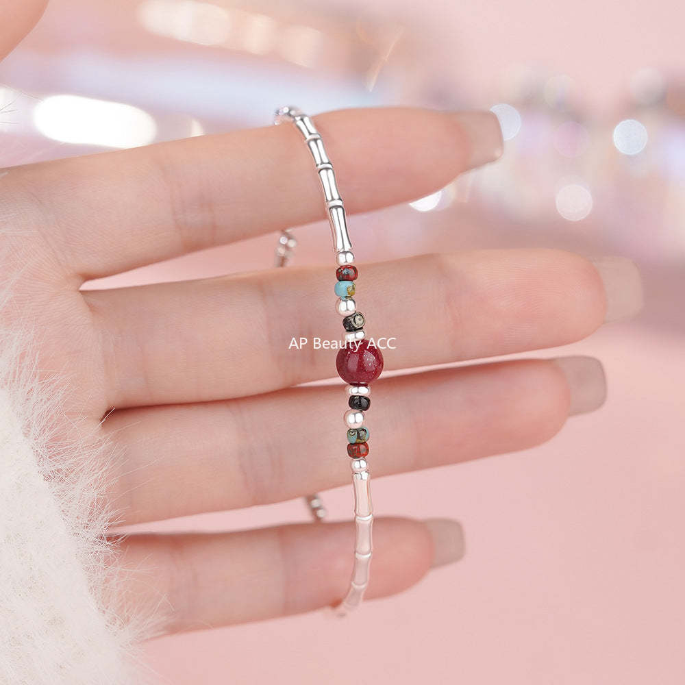 D廠-純銀S925硃砂竹節手鍊女新中式復古文藝甜美簡約溫柔手飾「YC4035SL_2」25.12-3