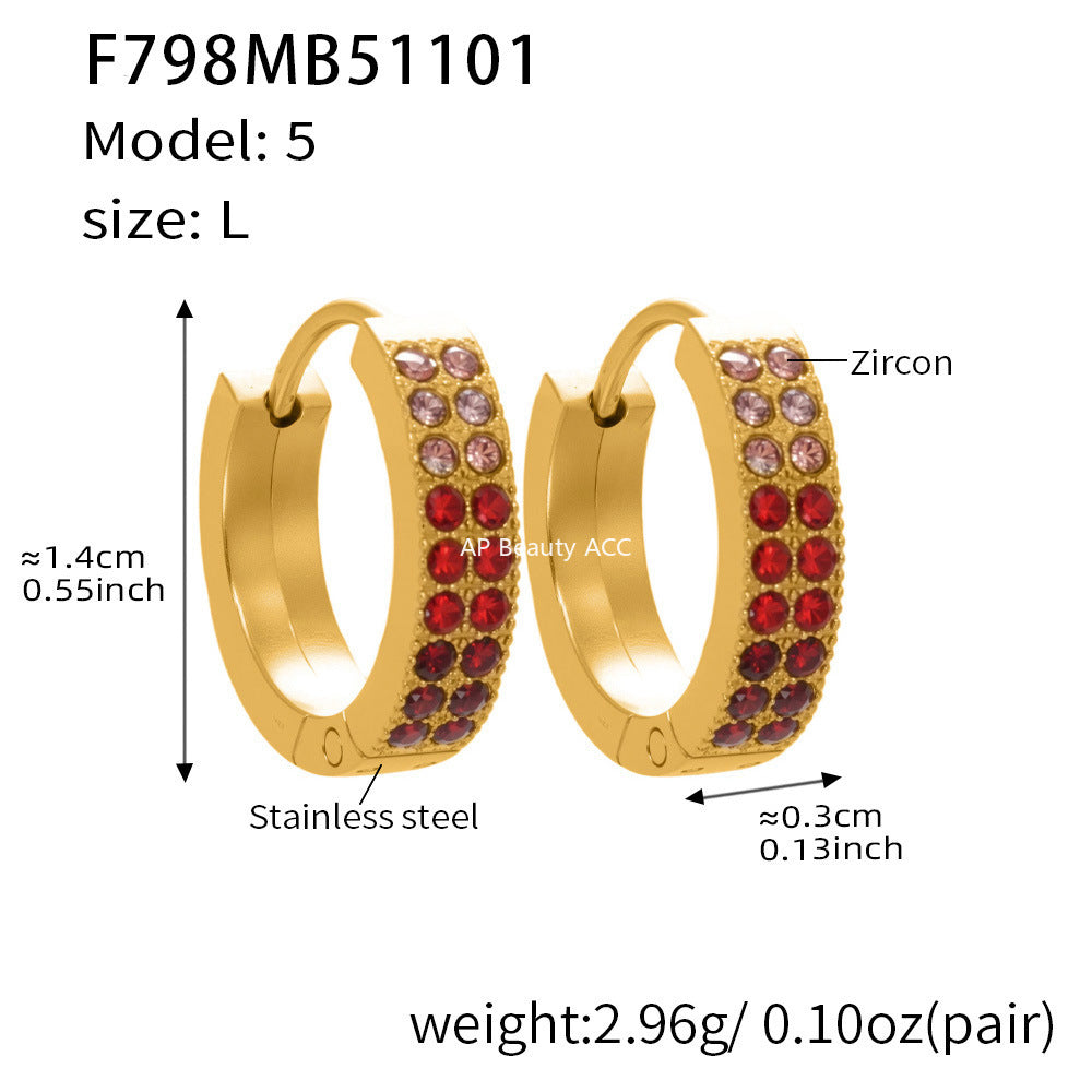 B廠-簡約C型鑲彩鑽拼色鋯石耳扣不鏽鋼鍍18k真金輕奢小眾耳環女「F798」25.11-1