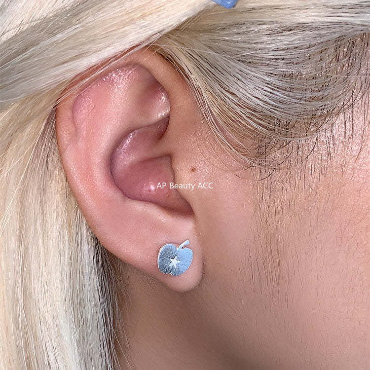 C廠-森系百搭蘋果耳釘女輕奢高級感星星銀針耳環冷淡風秋冬氣質耳飾品「EH-4339」25.11-4